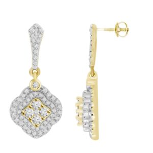 LADIES EARRINGS 0.85CT ROUND DIAMOND 14K YELLOW GOLD