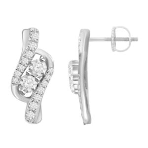 LADIES EARRINGS 0.65CT ROUND DIAMOND 14K WHITE GOLD