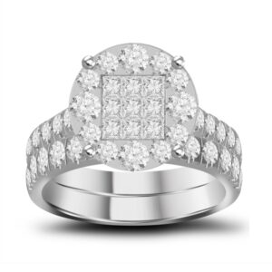 LADIES RING 1.25CT ROUND/PRINCESS DIAMOND 14K WHITE GOLD