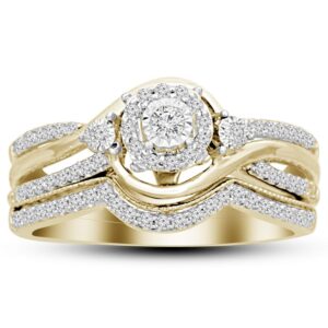 LADIES BRIDAL SET 0.33CT ROUND DIAMOND 14K YELLOW GOLD