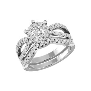 LADIES BRIDAL SET 1.00CT ROUND DIAMOND 14K WHITE GOLD (CENTER STONE 0.23CT ROUND DIAMOND)