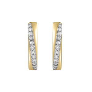 LADIES HOOPS EARRING 0.25CT ROUND DIAMOND 10K YELLOW GOLD