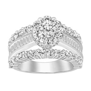 LADIES RING 4.00CT ROUND/BAGUETTE DIAMOND 10K WHITE GOLD