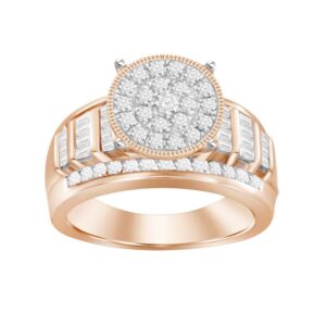 LADIES RING 1.00CT ROUND/BAGUETTE DIAMOND 10K ROSE GOLD