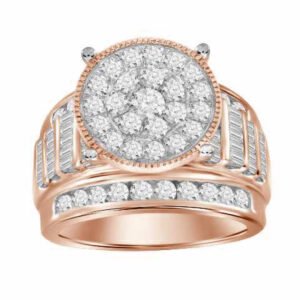 LADIES RING 3.00CT ROUND/BAGUETTE DIAMOND 10K ROSE GOLD