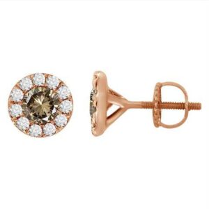 LADIES EARRING 1.00CT DARK BROWN/ROUND DIAMOND 14K ROSE GOLD
