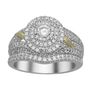 LADIES BRIDAL SET 1.00CT ROUND DIAMOND 14K WHITE GOLD (CENTER STONE 0.25CT ROUND DIAMOND)
