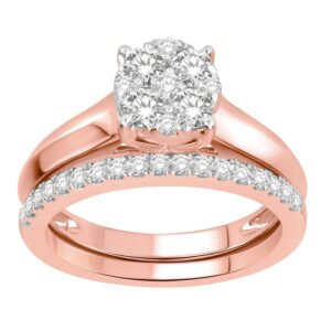 LADIES BRIDAL SET 0.75CT ROUND DIAMOND 14K ROSE GOLD