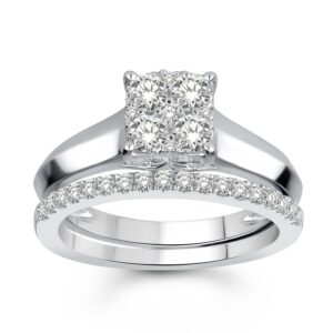LADIES BRIDAL SET 0.75CT ROUND DIAMOND 14K WHITE GOLD