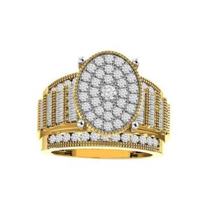 LADIES RING 2.00CT ROUND/BAGUETTE DIAMOND 10K YELLOW GOLD