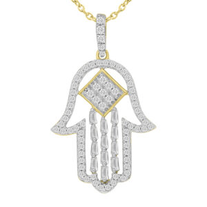 LADIES PENDANT WITH CHAIN 0.33CT ROUND/BAGUETTE DIAMOND 14K YELLOW GOLD