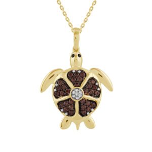 LADIES PENDANT 0.35CT ROUND/BLACK/ DARK BROWN DIAMOND 14K YELLOW GOLD WITH CHAIN