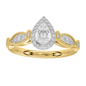 LADIES RING 0.33CT ROUND/BAGUETTE DIAMOND 14K YELLOW GOLD
