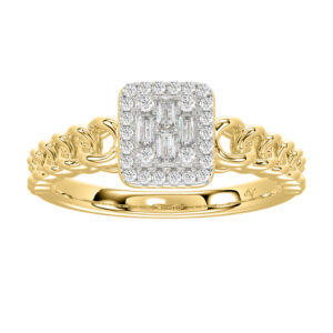 LADIES RING 0.20CT ROUND/BAGUETTE DIAMOND 14K YELLOW GOLD  (SI QUALITY)