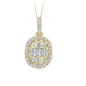 LADIES PENDANT 0.50CT ROUND/BAGUETTE DIAMOND 14K YELLOW GOLD
