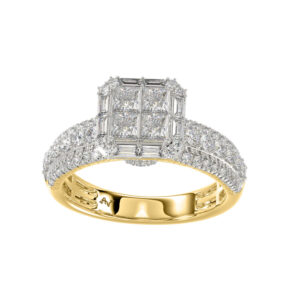 LADIES RING 1.25CT ROUND/BAGUETTE/PRINCESS 14K YELLOW  GOLD