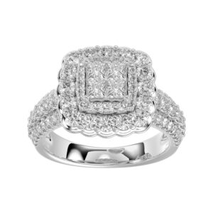 LADIES RING 1.75CT ROUND/PRINCESS 14K WHITE  GOLD