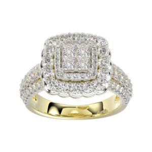 LADIES RINGT 1.75CT ROUND/PRINCESS 14K YELLOW  GOLD