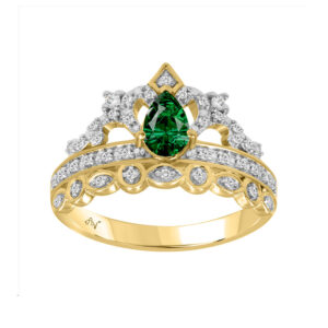 LADIES RING 0.50CT ROUND/EMERALD/PEAR DIAMOND 14K YELLOW GOLD (CENTER STONE PEAR/EMERALD-0.35CT)