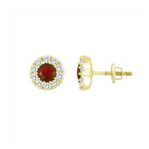 LADIES EARRING 1.75CT RUBY/ROUND DIAMOND 14K YELLOW GOLD