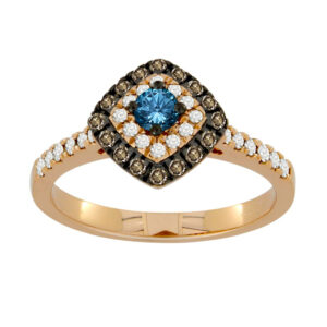 LADIES  RING 0.55CT ROUND/BLUE/DARK BROWN DIAMOND 14K ROSE GOLD (SI QUALITY)