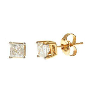LADIES SEMI MOUNT SOLITAIRE EARRINGS 1.00CT PRINCESS DIAMOND 14K YELLOW GOLD