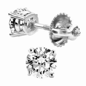 LADIES  STUDS EARRINGS 0.33CT ROUND DIAMOND 14K WHITE GOLD