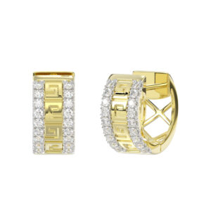 LADIES HOOPS EARRINGS 0.25CT ROUND DIAMOND 14K YELLOW GOLD