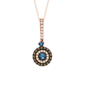 LADIES PENDANT 0.50CT BLUE SAPPHIRE ROUND/DARK BROWN DIAMOND 14K ROSE GOLD