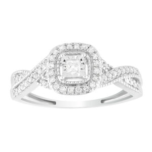 LADIES RING 0.20CT ROUND/PRINCESS DIAMOND 10K WHITE GOLD