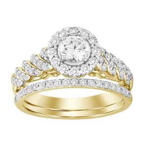 LADIES BRIDAL SET 0.70CT ROUND DIAMOND 14K YELLOW GOLD(SI QUALITY) (CENTER STONE 0.30 CT ROUND DIAMOND)