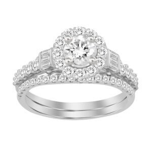 LADIES SEMI MOUNT BRIDAL SET 0.70CT ROUND/BAGUETTE DIAMOND 14K WHITE GOLD (CENTER STONE 0.30 CT ROUND DIAMOND)