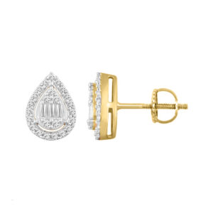 LADIES EARRINGS 0.33CT ROUND/BAGUETTE DIAMOND 14K YELLOW GOLD