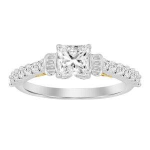 LADIES RING 1.25CT ROUND/BAGUETTE/PRINCESS DIAMOND 14K WHITE/YELLOW GOLD