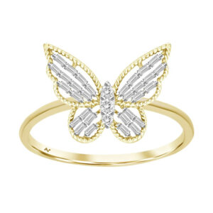 LADIES RING 0.25CT ROUND/BAGUETTE DIAMOND 14K YELLOW GOLD