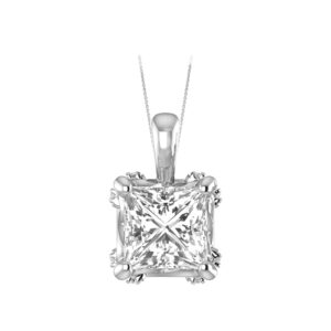 LADIES PENDANT 0.05CT ROUND/PRINCESS DIAMOND 14K WHITE GOLD (CENTER STONE 1 CT PRINCESS DIAMOND)