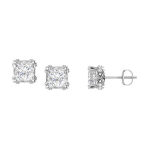 LADIES EARRINGS 0.05CT ROUND DIAMOND 14K WHITE GOLD (CENTER STONE 1 CT PRINCESS DIAMOND)