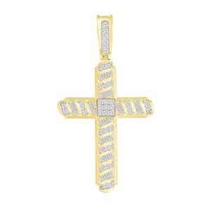MEN'S PENDANT 1.00CT ROUND/BLACK/BAGUETTE DIAMOND 10K YELLOW GOLD