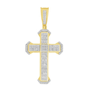 MEN'S PENDANT 1.00CT ROUND/BAGUETTE DIAMOND 10K YELLOW GOLD