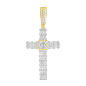 MEN'S PENDANT 1.50CT ROUND/BAGUETTE DIAMOND 10K YELLOW GOLD