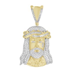 MEN'S PENDANT 0.50CT ROUND/BAGUETTE DIAMOND 10K YELLOW GOLD