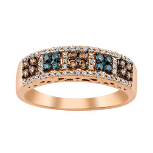 LADIES BAND 0.50CT ROUND/BLUE/DARK BROWN DIAMOND 14K ROSE GOLD