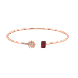LADIES BANGLE 0.55CT ROUND/EMERALD DIAMOND 14K ROSE GOLD (CENTER STONE 0.50CT EMERALD RUBY DIAMOND)