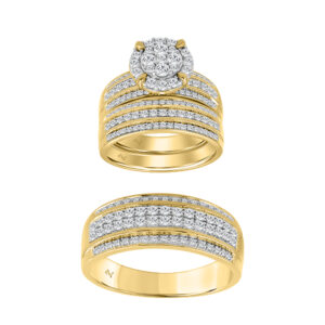 LADIES TRIO SET 1.50CT ROUND DIAMOND 10K YELLOW GOLD