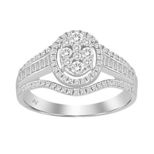 LADIES RING 0.50CT ROUND/BAGUETTE DIAMOND 10K WHITE GOLD