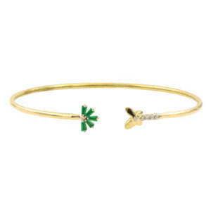 LADIES BANGLE 0.25CT ROUND/GREEN EMERALD BAGUETTE DIAMOND 14K YELLOW GOLD (CENTER STONE 0.20CT EMERALD BAGUETTE DIAMOND)