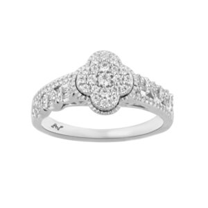 LADIES RING 0.33CT ROUND/BAGUETTE DIAMOND 14K WHITE GOLD