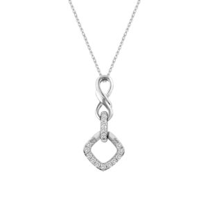 LADIES PENDANT WITH CHAIN 0.10CT ROUND DIAMOND 10K WHITE GOLD
