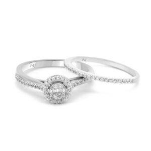 LADIES BRIDAL SET 0.32CT ROUND/BAGUETTE DIAMOND 14K WHITE GOLD
