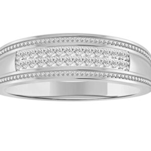 MEN'S BAND 0.16CT ROUND DIAMOND STERLING SILVER WHITE
